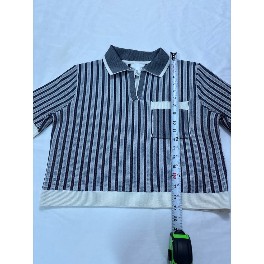 H&M Womens Medium Structured Coastal Nautical Preppy Academia Striped Top Blouse - Picture 5 of 6